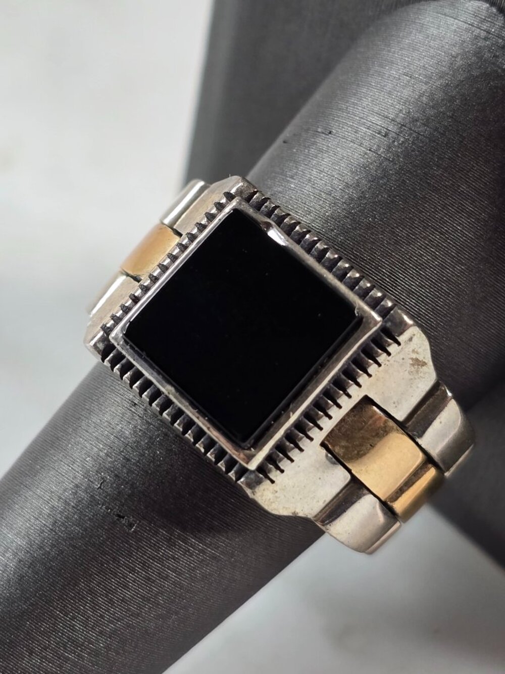Mens Sterling Silver Onyx Watch Band Ring 13.0g E3015